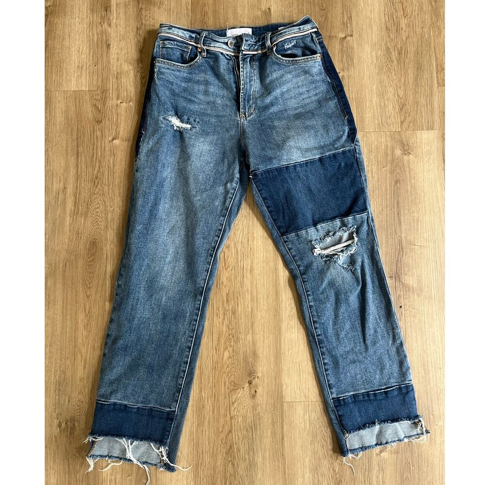 Dear John Womens Size 28 Jodi Straight Denim Distressed Patchwork Jeans